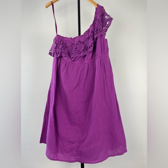Lane Bryant Purple Cotton Gauze One Shoulder‎ Embroidered Blouse - Picture 6 of 6